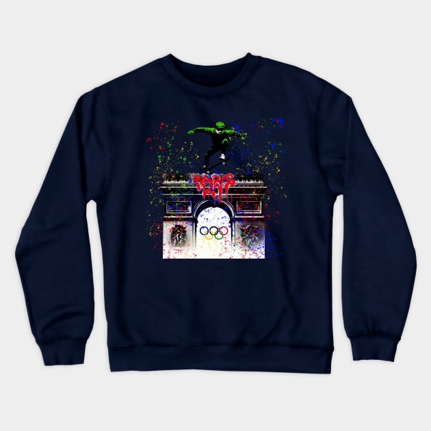 Summer Olympics 2024 Paris Skateboarding Crewneck Sweatshirt by Creatures Behaving Oddly